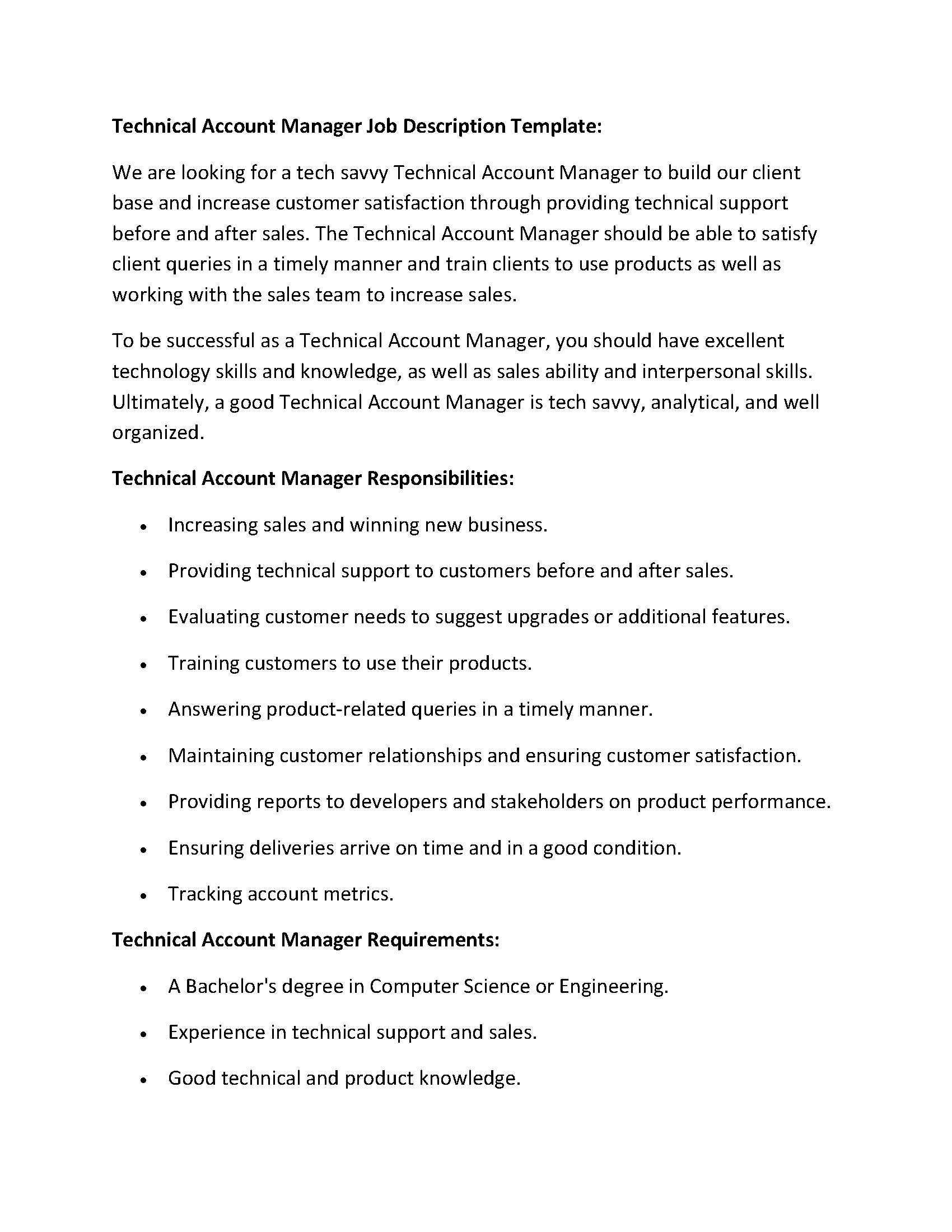 Technical Account Manager Job Description Template